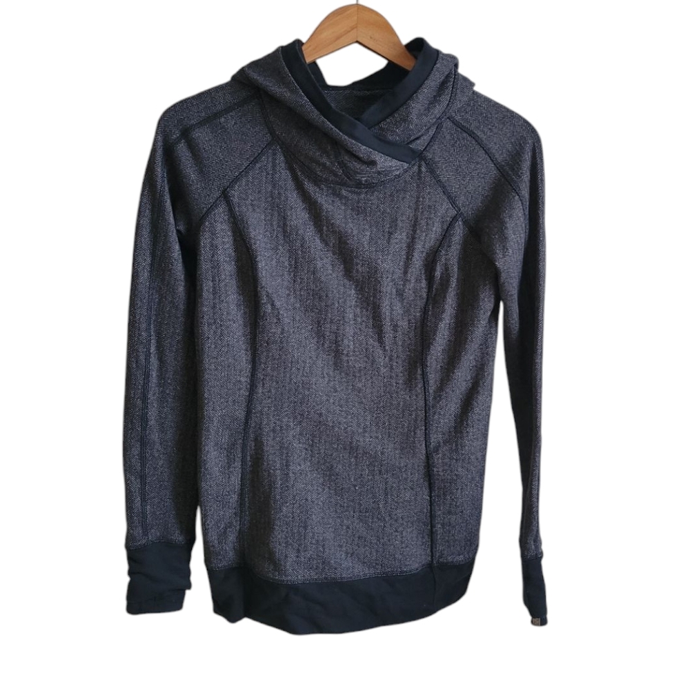 LULULEMON Think Fast Black Heathered Herringbone Hoodie Size 6